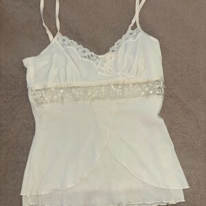 Bebe Ivory Lace Trim Camisole